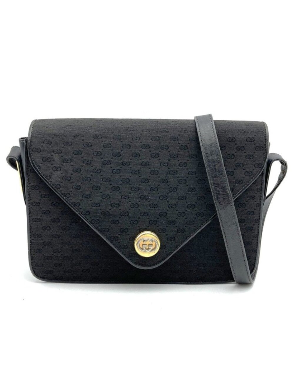 Gucci Shoulder Bag Micro GG Canvas Leather Black Vintage